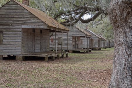 Slaven verblijven op de Evergreen plantage, Louisiana